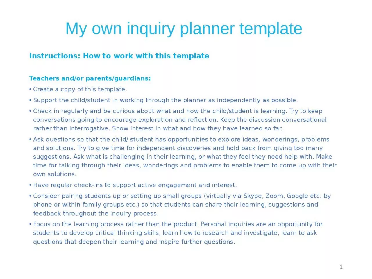 My own inquiry planner template