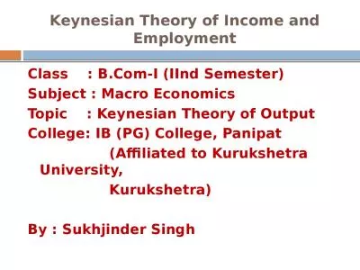 Keynesian Theory of Income and Employment