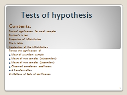 Tests of hypothesis 1 Contents: