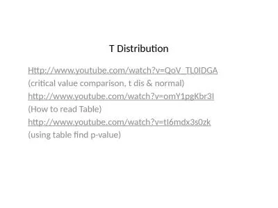 T Distribution Http://www.youtube.com/watch?v=QoV_TL0IDGA