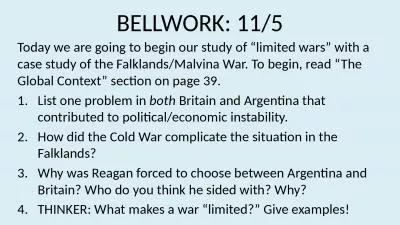 BELLWORK: 11/5 Today we are going to begin our study of “limited wars” with a case