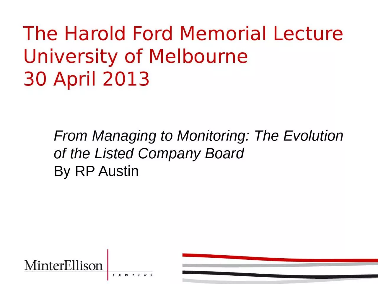 The Harold Ford Memorial Lecture