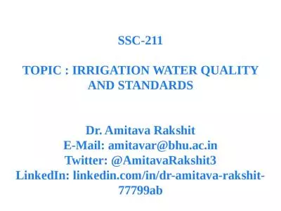 SSC-211 TOPIC : IRRIGATION WATER QUALITY AND STANDARDS