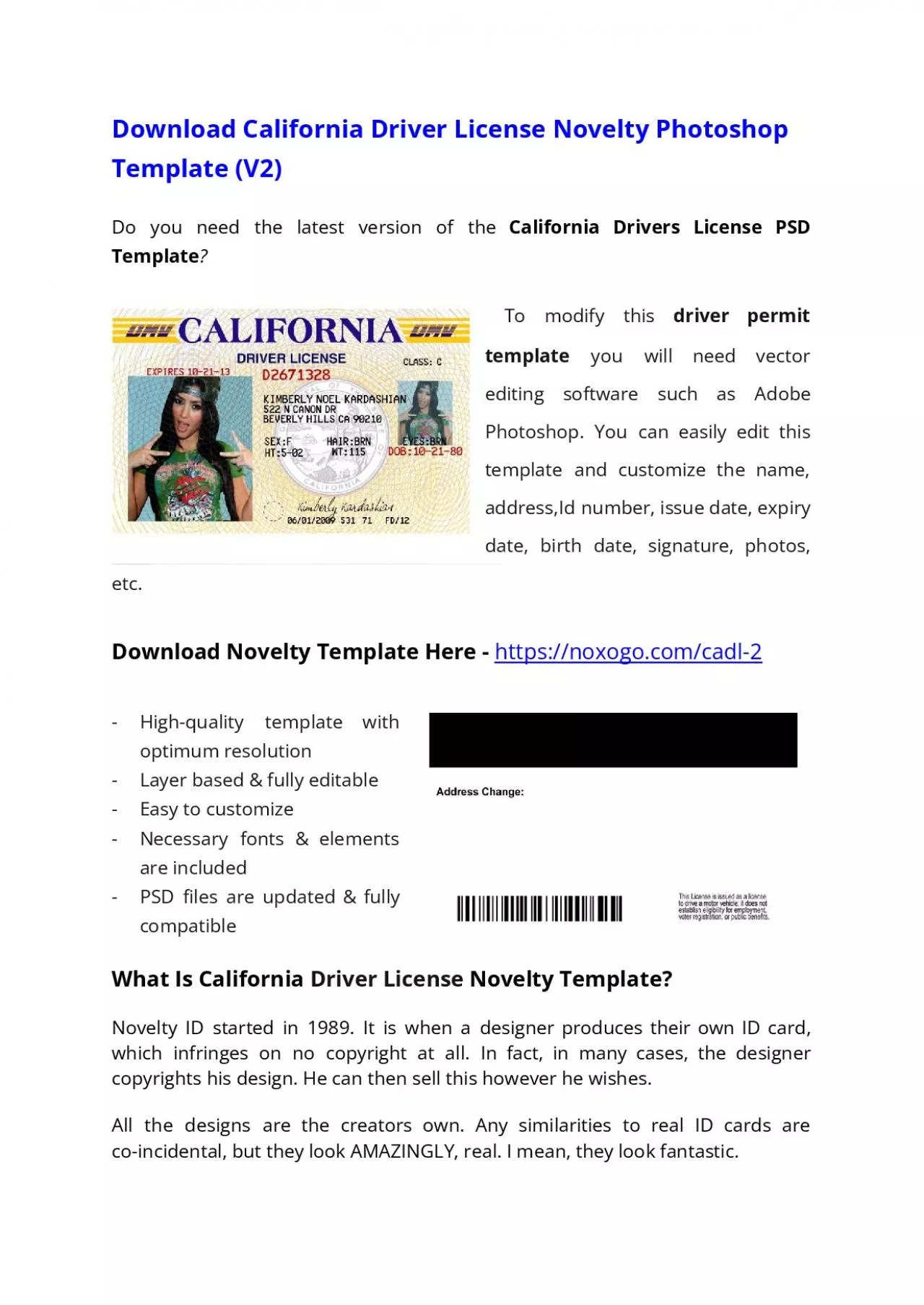 PDF-California Drivers License PSD Template (V2) – Download Photoshop File