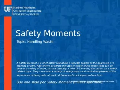 Safety Moments Topic: Handling Waste