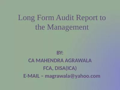 Long Form Audit Report to the Management