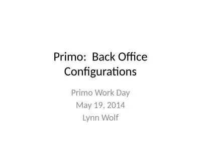 Primo:  Back Office Configurations