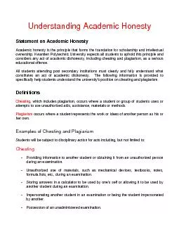 Statement on Academic Honesty Academic honesty is the principle that f