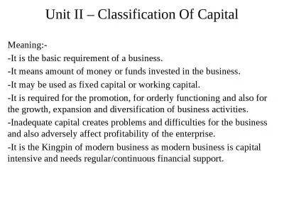 Unit II – Classification Of Capital
