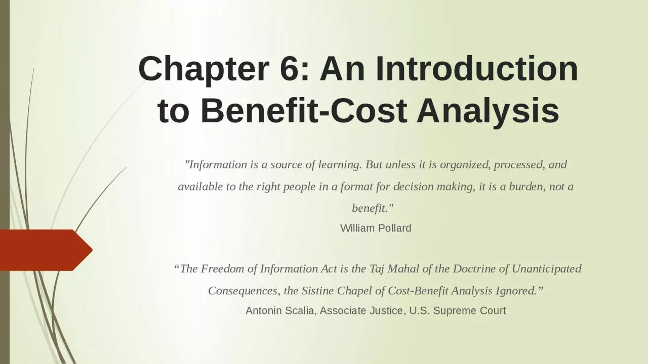 Chapter 6: An Introduction to Benefit-Cost Analysis