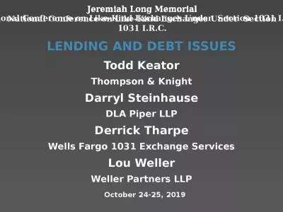 LENDING AND DEBT ISSUES Todd Keator
