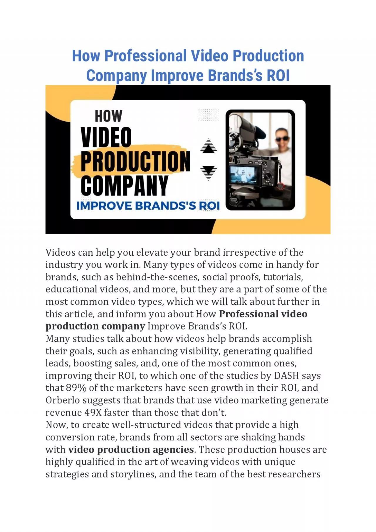 How Professional Video Production Company Improve Brands’s ROI