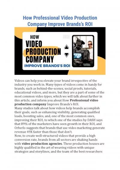 How Professional Video Production Company Improve Brands’s ROI