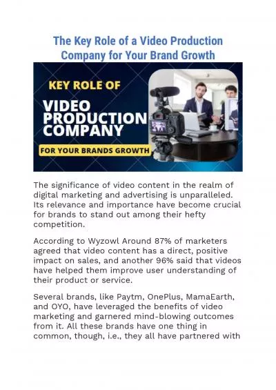 Key Role of a Video Production Company for Your Brand Growth