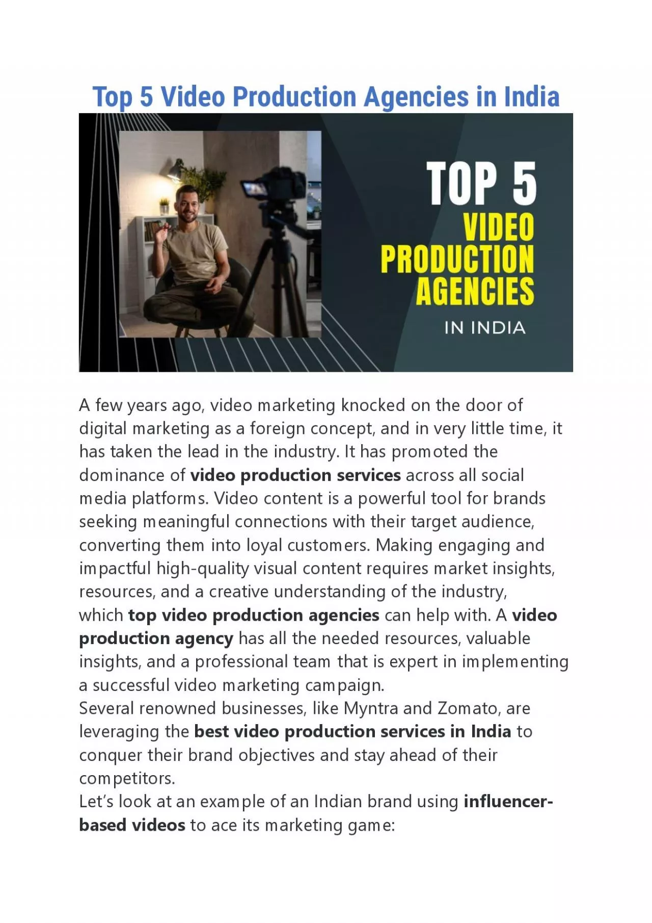 Top 5 Video Production Agencies in India