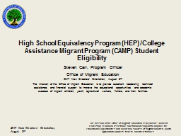 High School Equivalency Program (HEP) /College Assistance Migrant Program (CAMP) Student Eligibilit