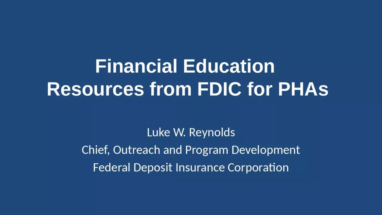 PPT-Financial Education Resources from FDIC for