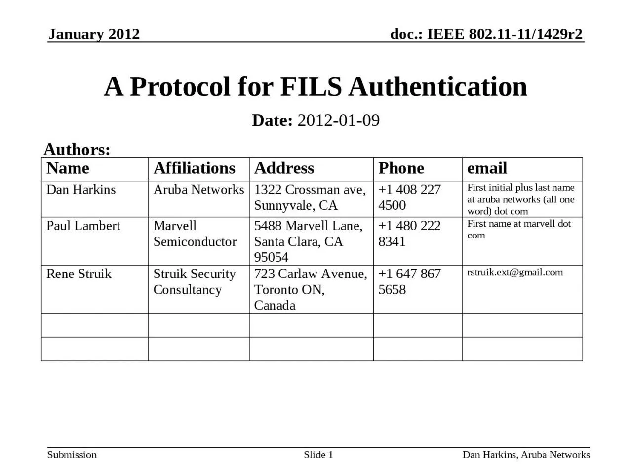 PPT-January 2012 Dan Harkins, Aruba Networks