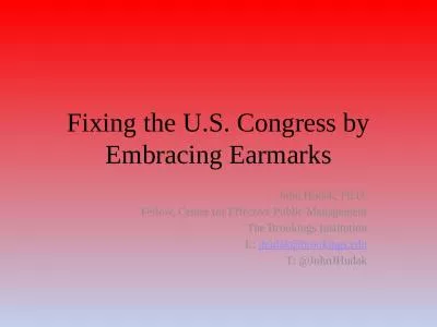 Fixing the U.S. Congress by Embracing Earmarks