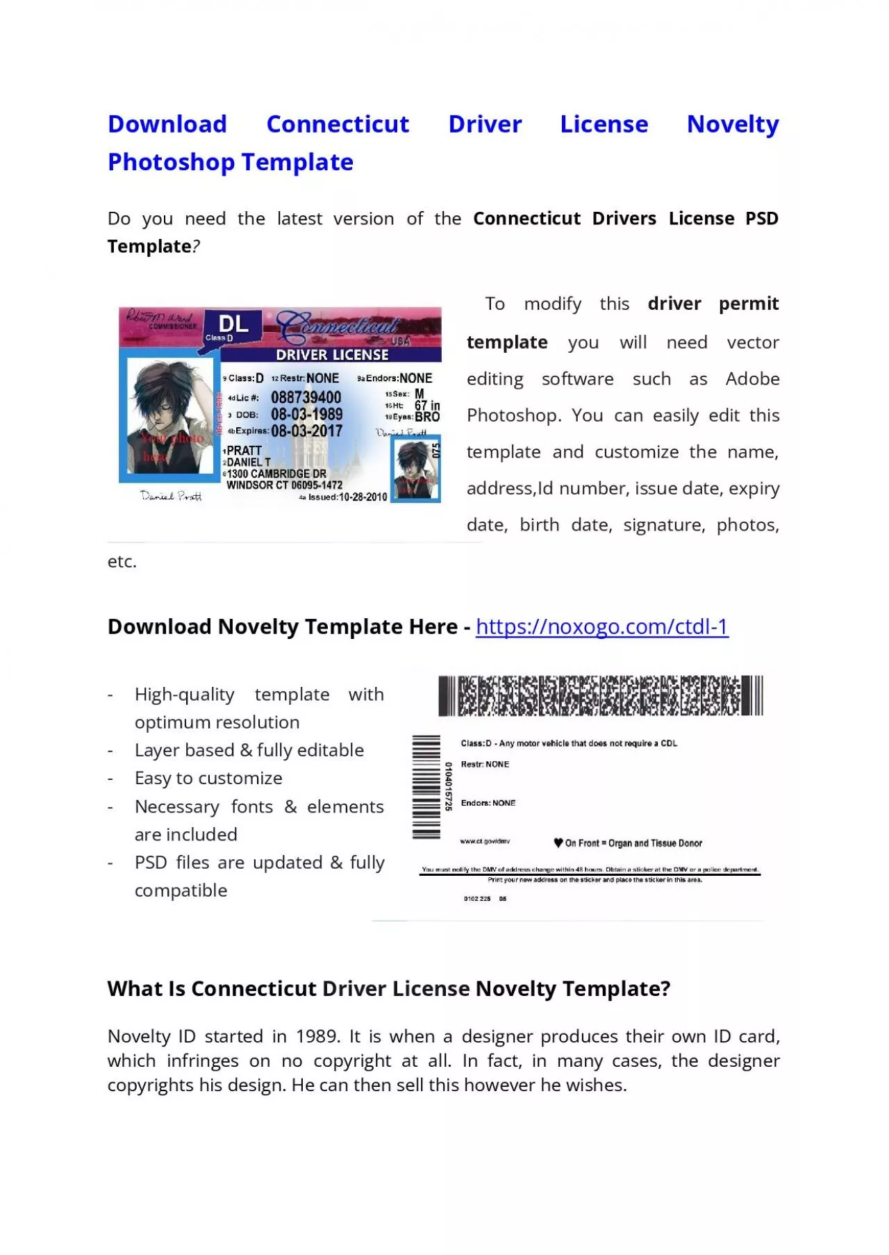 PDF-Connecticut Drivers License PSD Template – Download Photoshop File