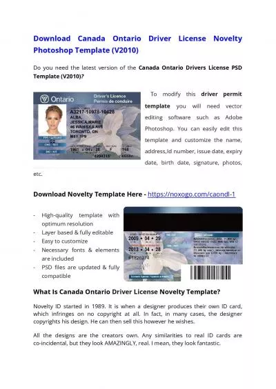 Canada Ontario Drivers License PSD Template (V2010) – Download Photoshop File