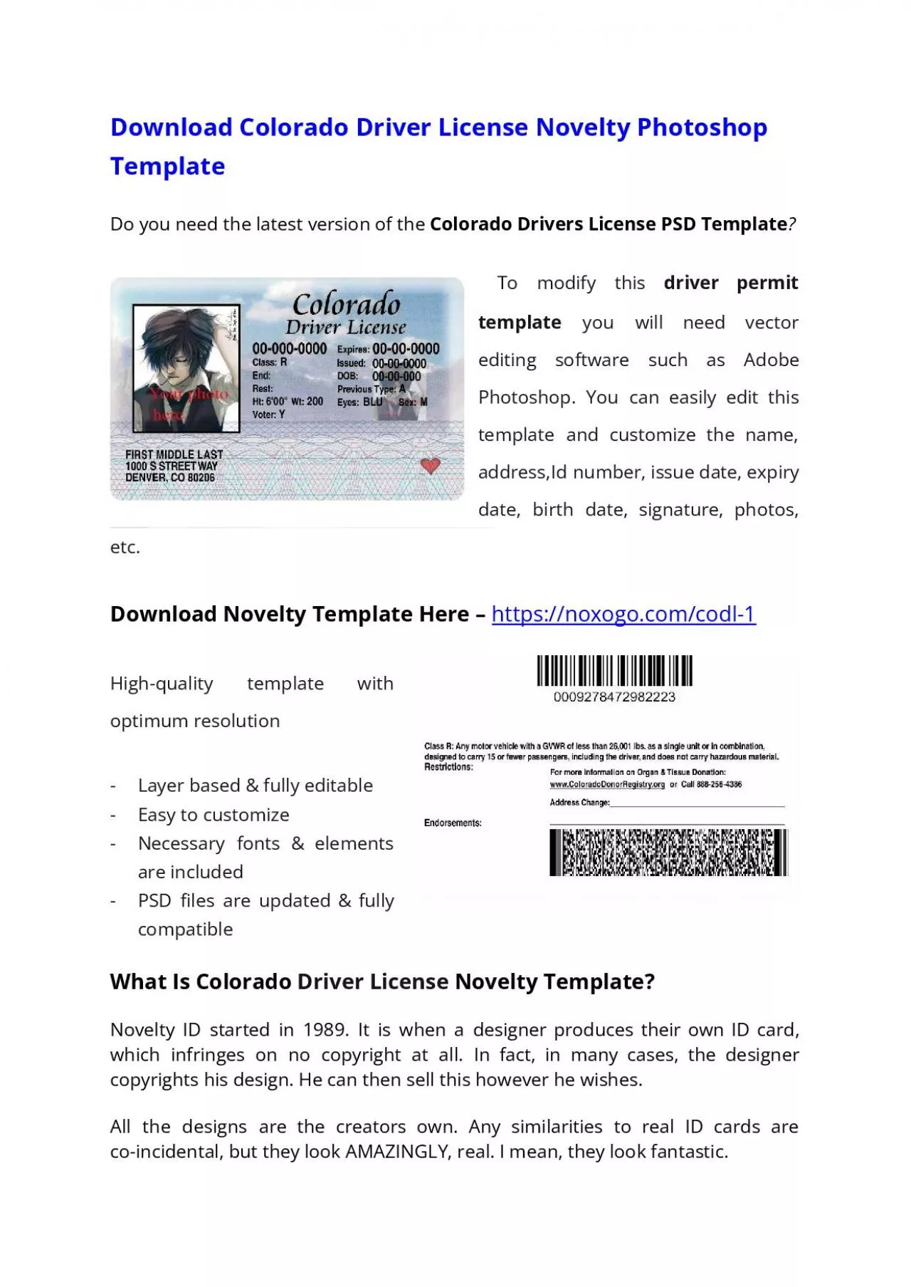 PDF-Colorado Drivers License PSD Template – Download Photoshop File