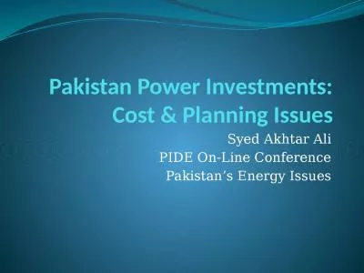 Pakistan Power Investments: Cost & Planning Issues