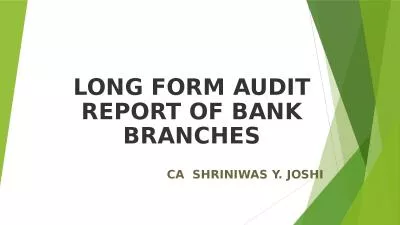 LONG FORM AUDIT REPORT OF BANK BRANCHES