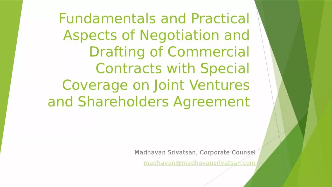 Fundamentals and Practical Aspects of Negotiation and Drafting of Commercial Contracts