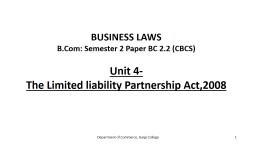 BUSINESS LAWS  B.Com: Semester 2 Paper BC 2.2 (CBCS)