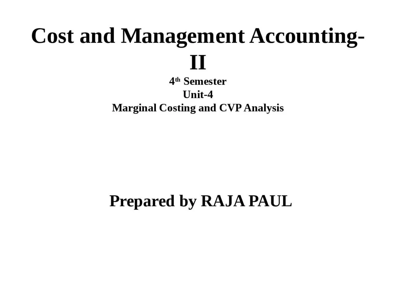 Cost and Management Accounting-II