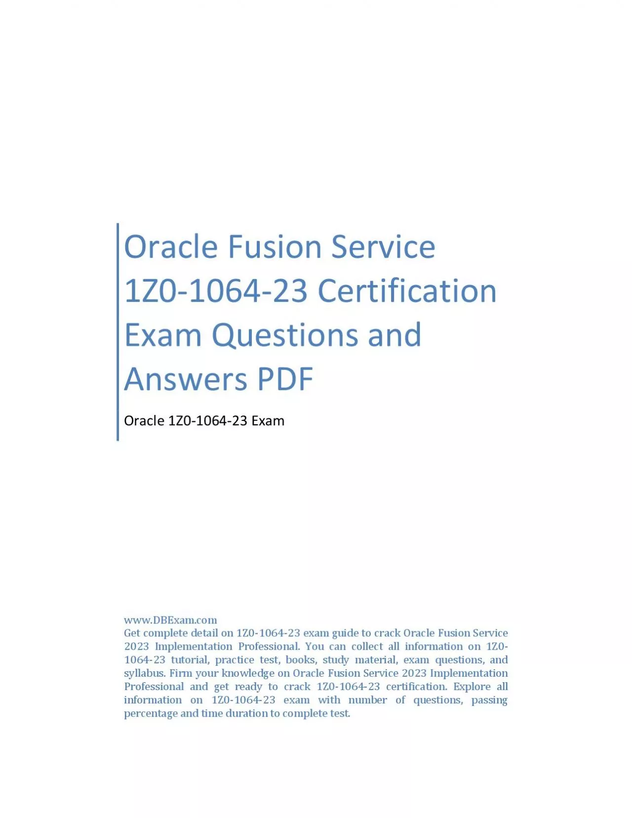 PDF-Oracle Fusion Service 1Z0-1064-23 Certification Exam Questions and Answers PDF