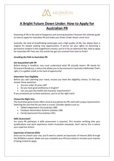 A Bright Future Down Under: How to Apply for Australian PR