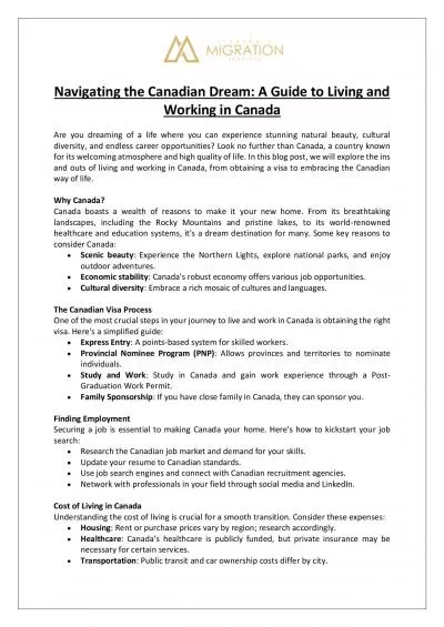 Guide to Living and Working in Canada