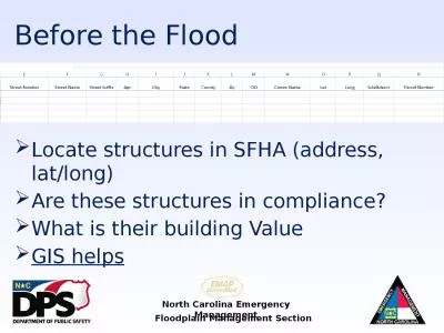 Before the Flood Locate structures in SFHA (address,