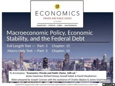 Macroeconomic Policy ,  Economic Stability, and the Federal Debt