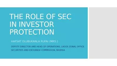 THE ROLE OF SEC IN INVESTOR PROTECTION