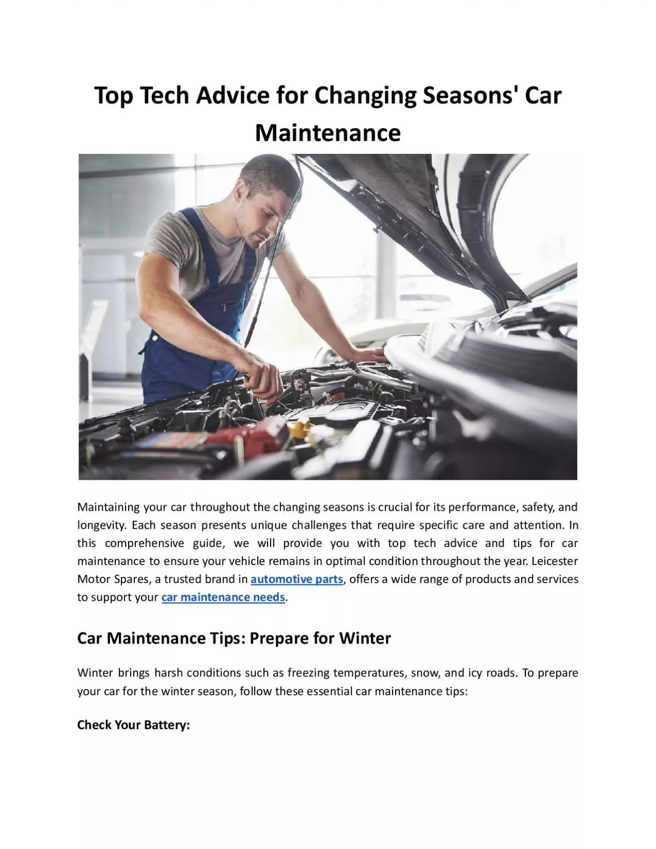 Top Tech Advice for Changing Seasons\' Car Maintenance - Leicester Motor Spares