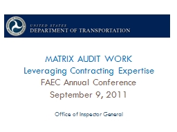 MATRIX AUDIT WORK Leveraging Contracting Expertise