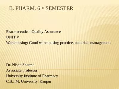 B. Pharm. 6 th  Semester