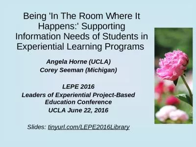 Being 'In The Room Where It Happens:' Supporting Information Needs of Students in Experiential