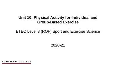 Unit 10: Physical Activity for Individual and Group-Based Exercise