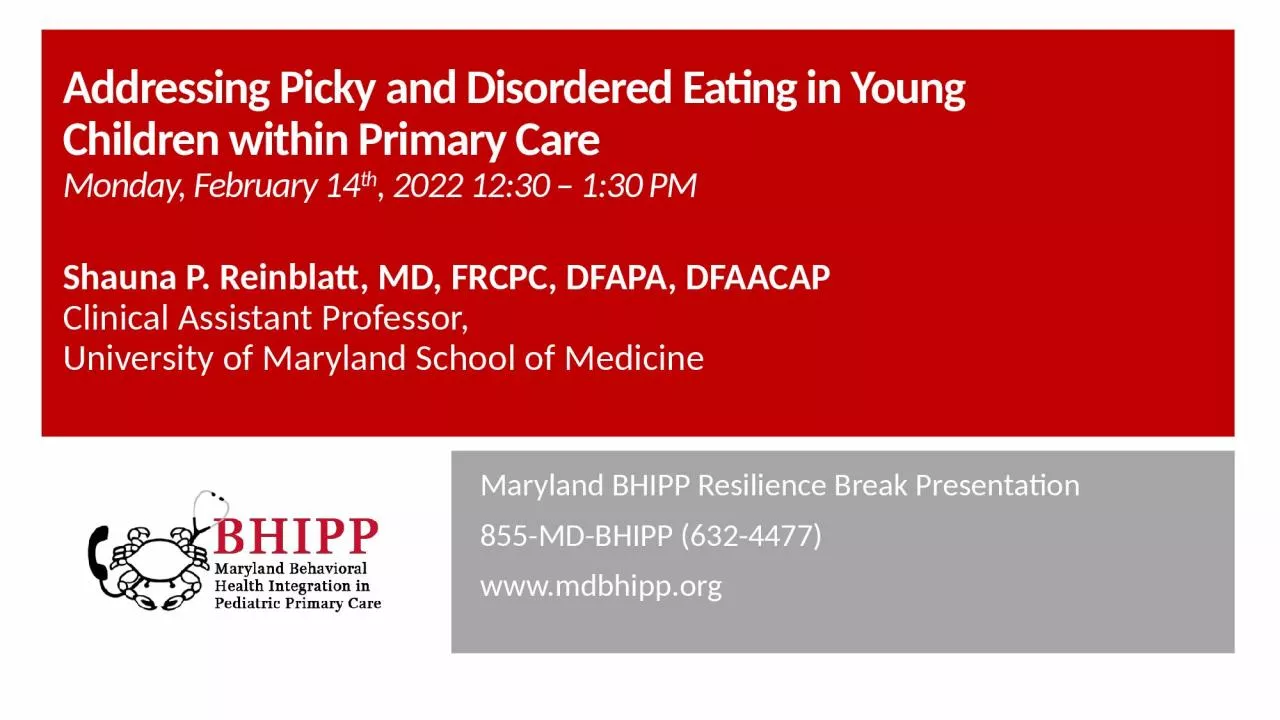 PPT-Addressing Picky and Disordered Eating in Young Children within Primary Care