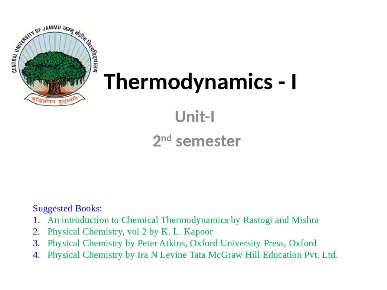 PPT-Thermodynamics - I Unit-I