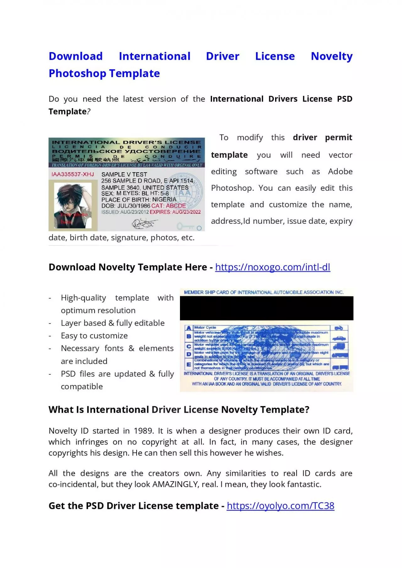 PDF-International Drivers License PSD Template – Download Photoshop File