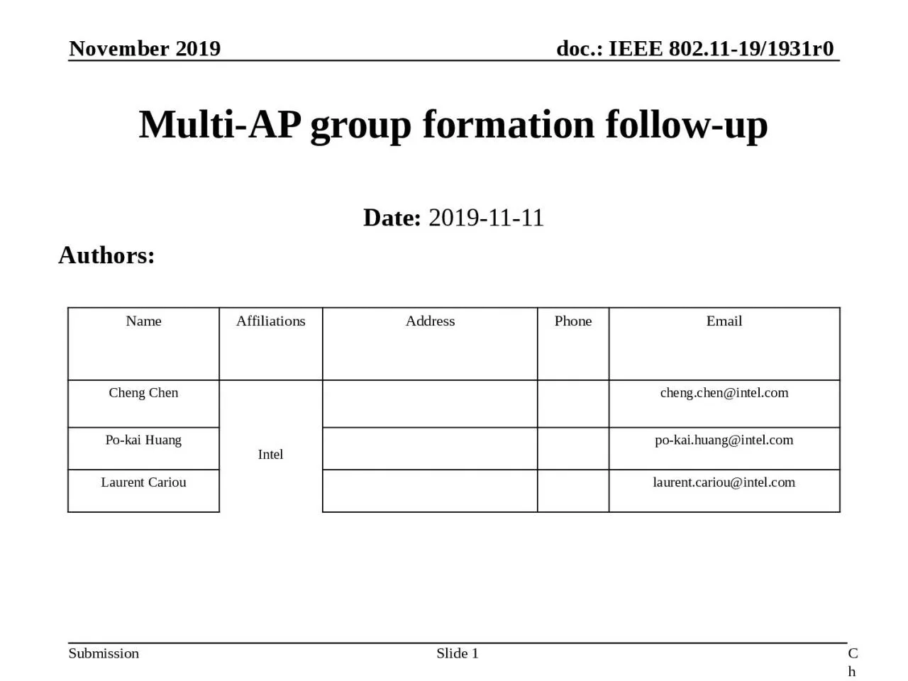 PPT-Slide 1 Multi-AP group formation follow-up