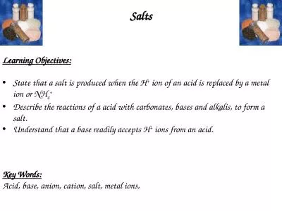 Salts Learning Objectives: