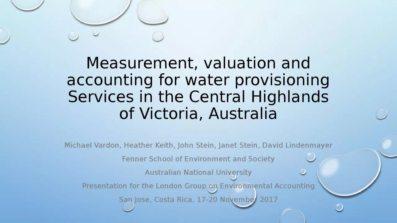 PPT-Measurement, valuation and accounting for water provisioning Services in the Central