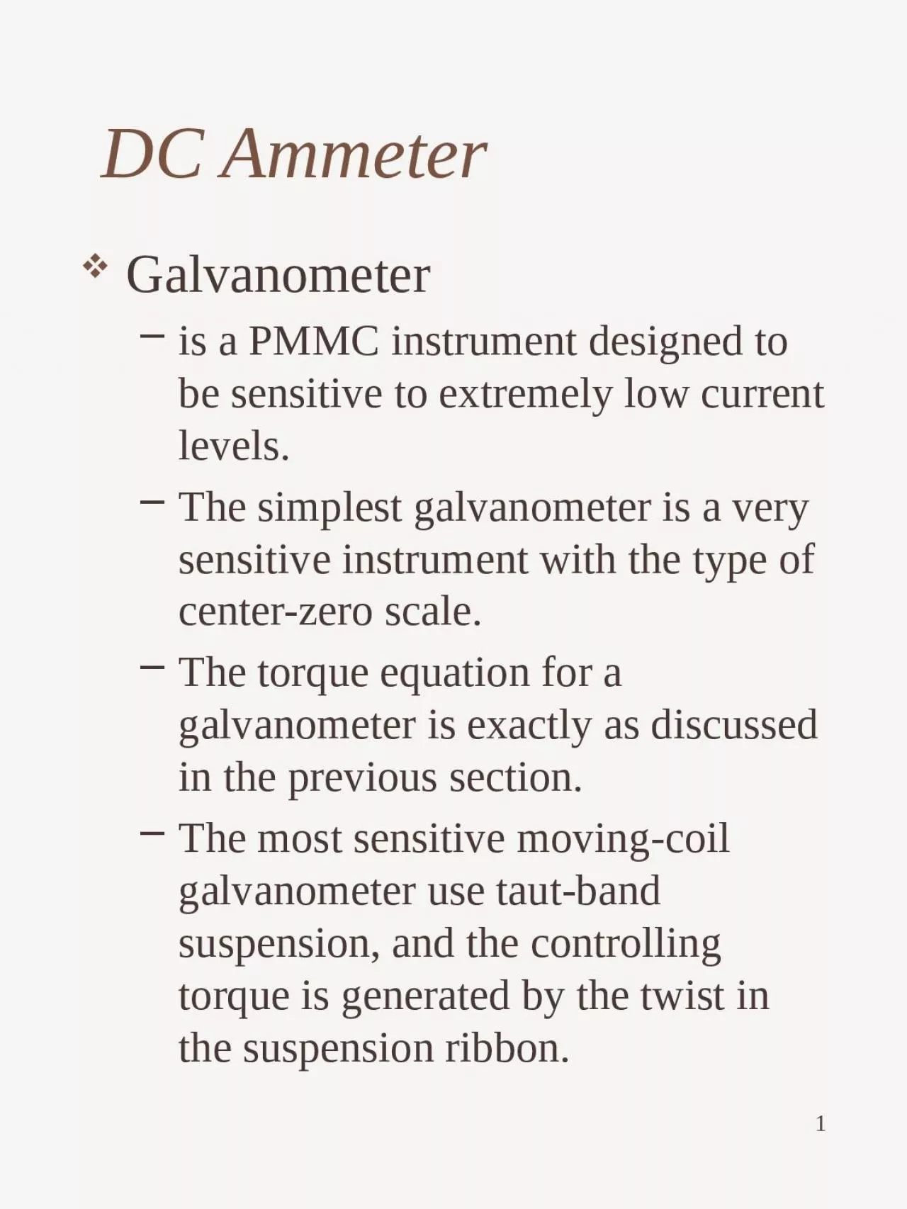1   DC Ammeter Galvanometer
