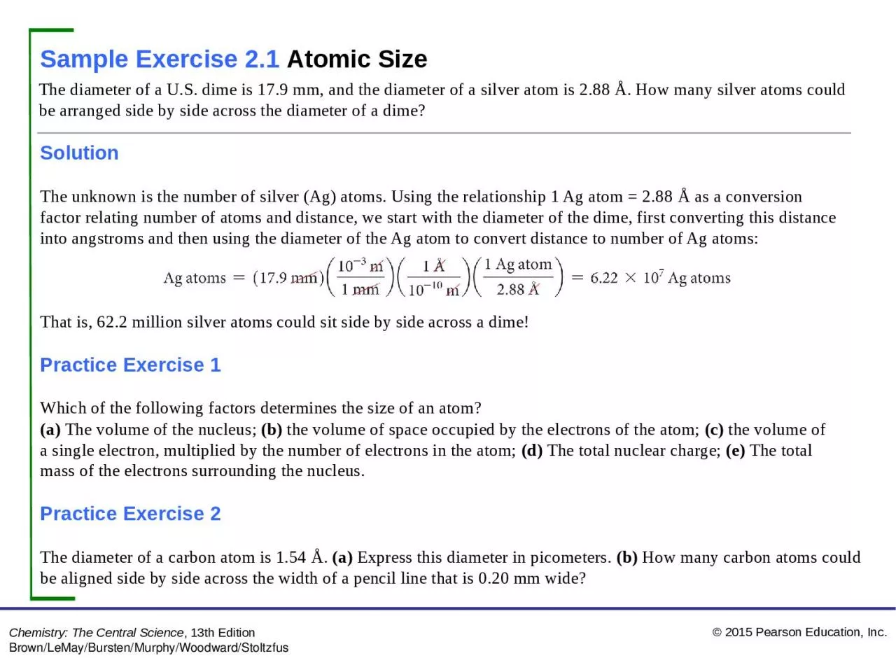 PPT-The diameter of a U.S. dime is 17.9 mm, and the diameter of a silver atom is 2.88